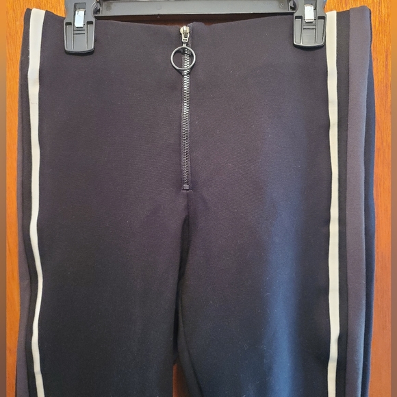 Zara black tuxedo stripped front zip leggings szM - Picture 3 of 6